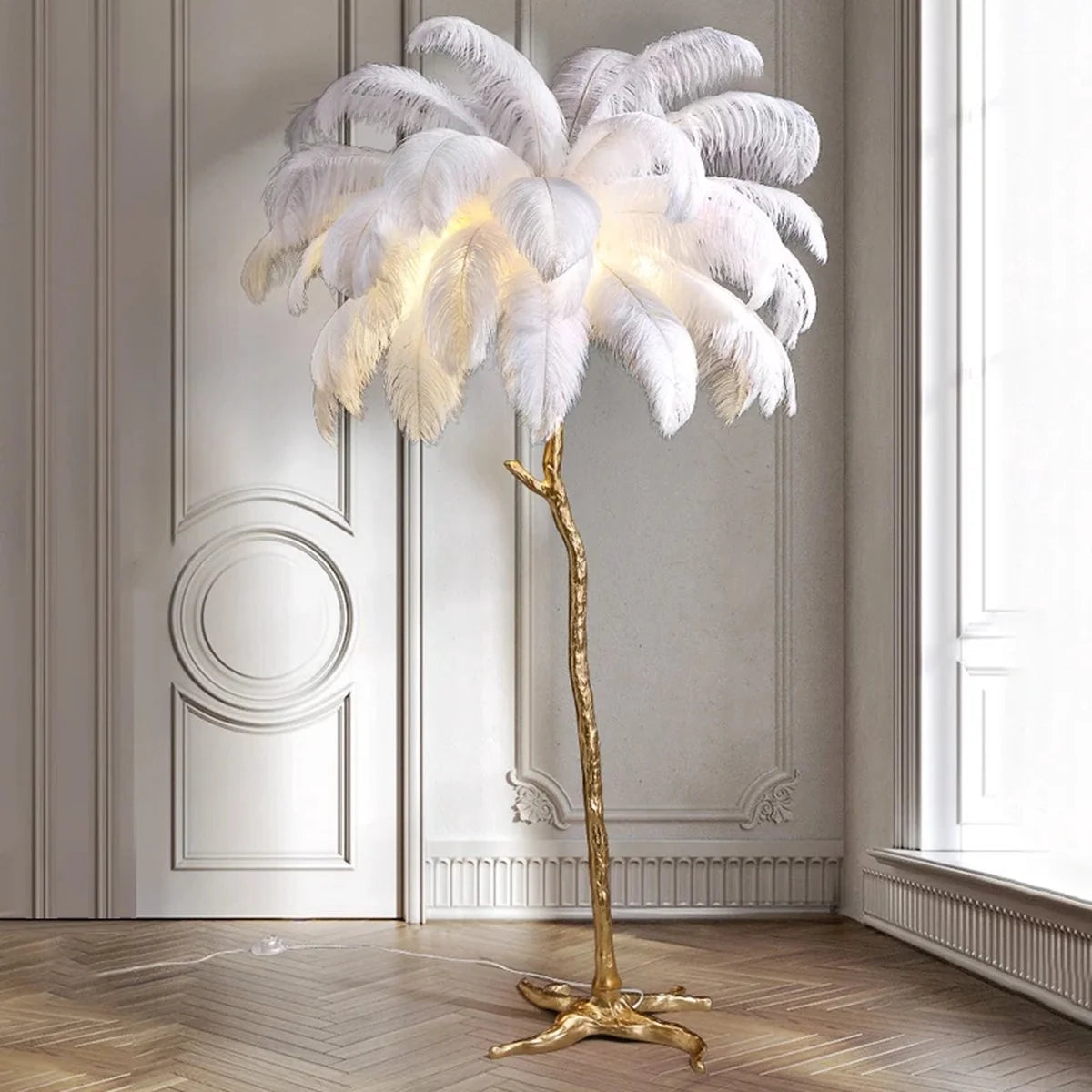 Vloerlamp Laine – Veren Wit – Goud – 170 cm – afbeelding 3